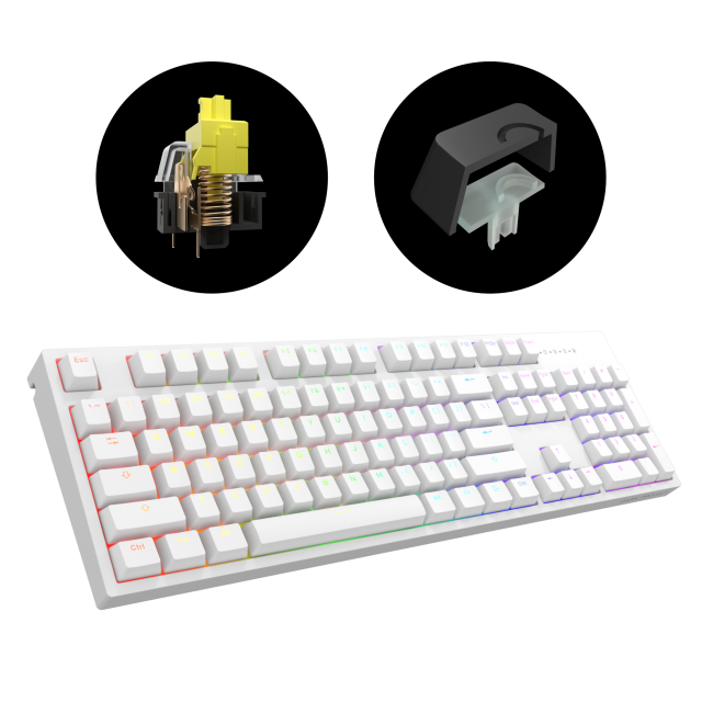Mechanical Keyboard Dark Project KD104A White - Gateron Mechanical Yellow, RGB, PBT Keycaps 