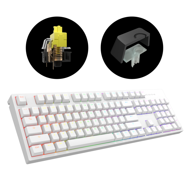 Геймърскa механична клавиатура Dark Project KD104A White - Gateron Mechanical Yellow, RGB, PBT Keycaps 