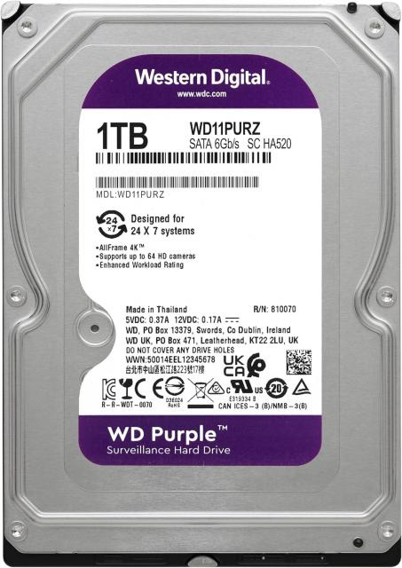 Хард диск WD Purple WD11PURZ, 1TB, 5400rpm, 64MB, SATA 3 