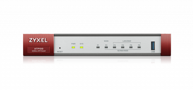 Защитна стена ZYXEL USG ATP100 UTM BDL Sandboxing, 10/100/1000, 3x LAN/DMZ, 1x WAN, 1xSFP, 1xOPT, 1xUSB, с включени лицензи за 1 година 