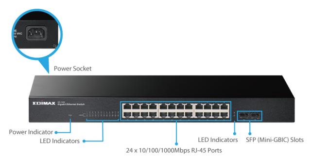 Суич EDIMAX GS-1026, 24x Gigabit порт, 2х SFP порт, за монтиране в шкаф 