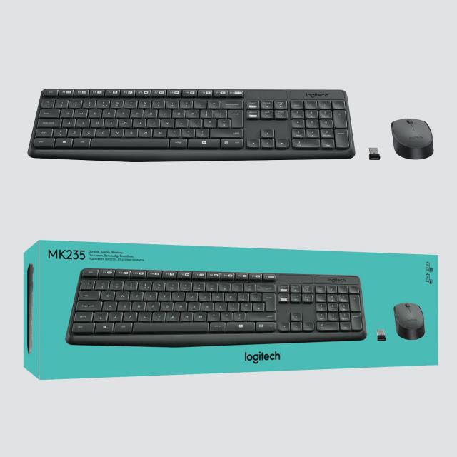 Kомплект безжични клавиатура с мишка Logitech MK235, Черен 