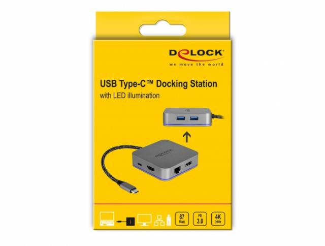 Delock USB Type-C™ Docking Station for Mobile Devices 4K - HDMI / Hub / LAN / PD 3.0 with LED illumination 