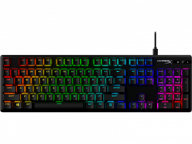 Геймърскa механична клавиатура HyperX Alloy Origins PBT, HyperX Aqua суичове, RGB, Черен 