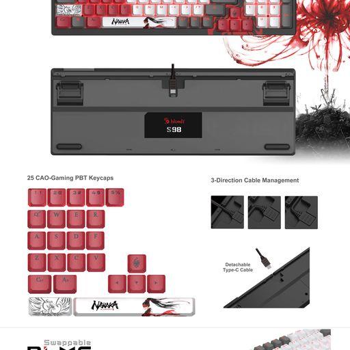 Геймърска механична клавиатура A4tech Bloody S98 Naraka, RGB, Черен 