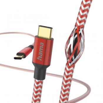 Кабел HAMA Reflective, USB-C мъжко - USB-C мъжко, 1.5 м., Червен