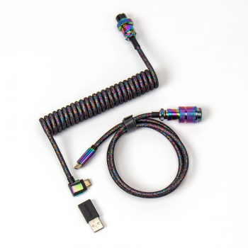 Cable Keychron Colorful Premium Coiled Angled, USB-C - USB-C, Rainbow Plated Black