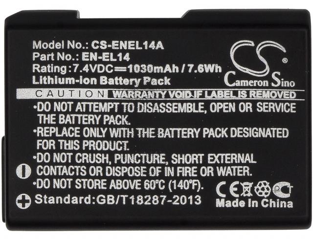 Camera Battery for NIKON EN-EL14, 7.4V, 1030mAh, Li-Ion,, Cameron Sino 