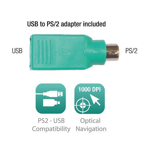 Ewent Mouse, USB and PS2, 1000 dpi, EW3154 