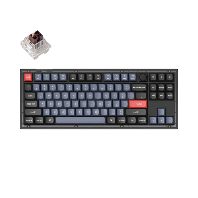 Mechanical Keyboard Keychron V3 TKL Knob QMK Frosted Black Translucent, Keychron K Pro Brown Switch, RGB Backlight 