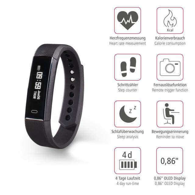 Hama "Fit Track 1900" Fitness Tracker, Pulse Meter, Calories, Sleep Analysis 