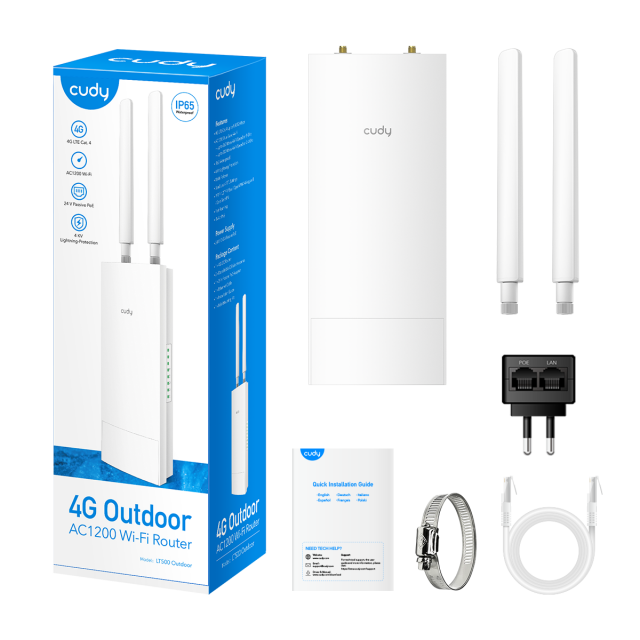 Безжичен рутер Cudy LT500 Outdoor, AC1200, 4G, LTE CAT 4, 2.4/5 GHz, 300 - 867 Mbps 