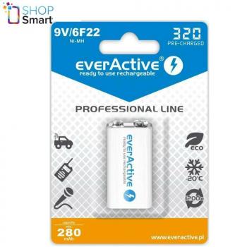 Rechargeable Battery  R22 9V NiMH 280mAh/320 precharged 1 pc. pack EVERACTIVE