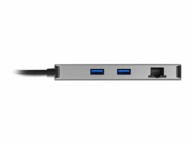Докинг станция Delock USB-C - Dual HDMI, USB 3.2, SD, LAN, PD3.0, Сива 