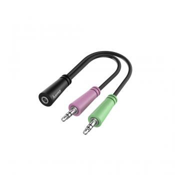 Hama Audio Adapter, 2 x 3-pin 3.5 mm Jack Plug - 4-pin 3.5 mm Jack Headset