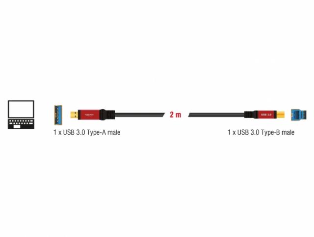 Delock Cable USB 3.0 Type-A male > USB 3.0 Type-B male 2 m Premium 