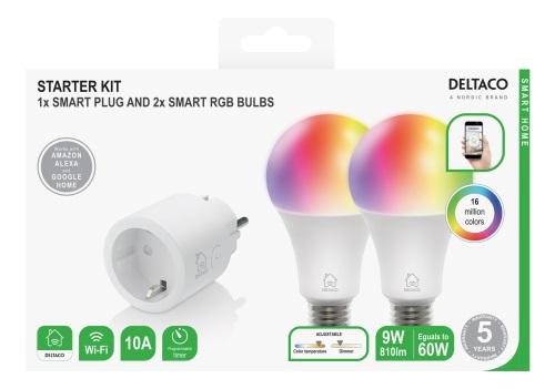 Starter kit DELTACO SMART HOME smart plug and 2x RGB LED lights 