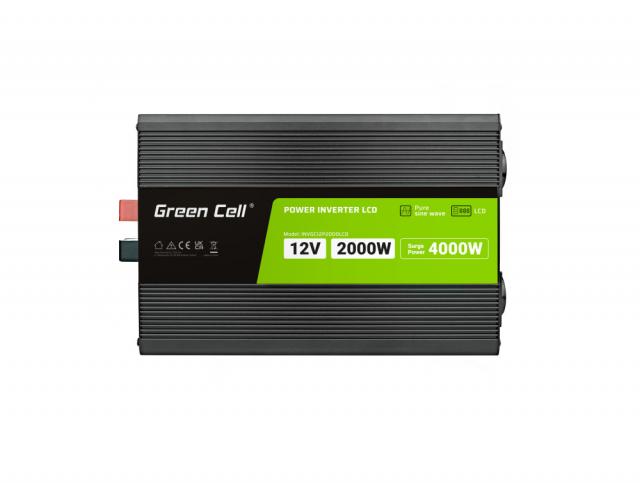 Инвертор GREEN CELL, 12/220V, DC/AC, 2000W/4000W, INVGCP2000LCD  LCD Чиста синусоида 