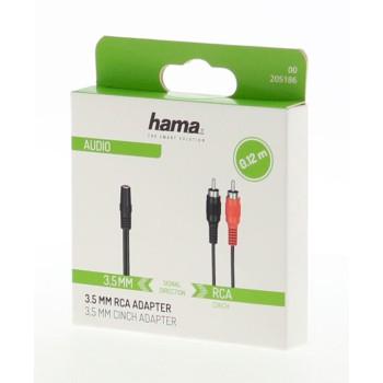 Audio Adapter  HAMA 205186, 2 RCA Male Plugs - 3.5 mm Female Jack Stereo, 0,12 m 