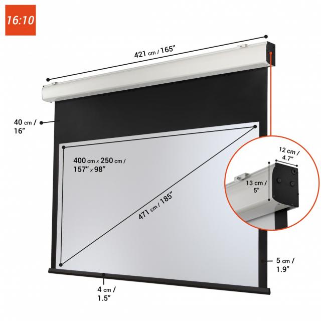 Електрически екран за стена CELEXON Electric Expert XL, 400 x 250 cm, 16:10, matt white, PVC 