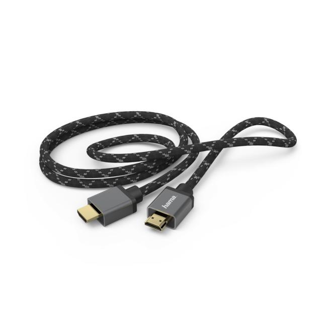 Кабел HAMA Ultra HD, HDMI мъжко - HDMI мъжко, 8K, 48GB/s,метал, 3 м, Позл. конектори, Ethernet, Черен 