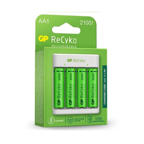 GP ReCyko 4-Slot E411 USB Charger (w/ 4's 2100mAh AA Batteries) 