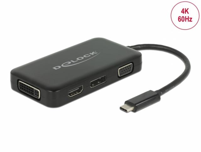 4in1 Adapter Delock 63929 USB-C - VGA / DVI / Displayport / HDMI Socket, Black 