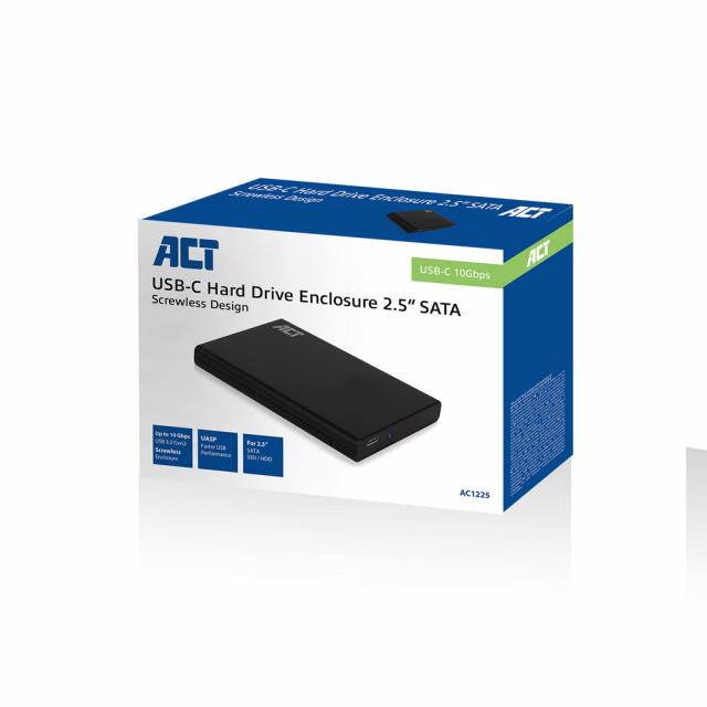 Чекмедже за твърд диск ACT AC1225, SATA, 2.5", USB-C 3.2 Gen2, Черен 