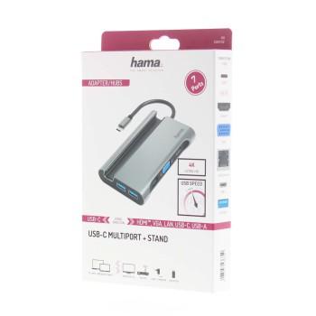 Докинг станция 7 в 1 HAMA, 3 x USB-A 3.2, HDMI, VGA, Ethernet, USB-C (PD), Сива 