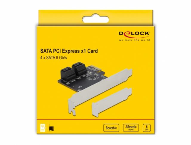 Карта Delock, PCI Express x1 към  4 port SATA, Low Profile 