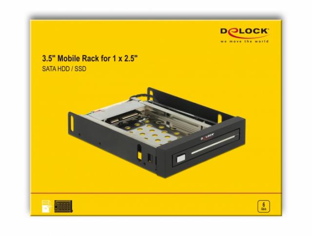 Чекмедже Delock 3.5″, За 1 x 2.5″ SATA HDD / SSD, Черен 