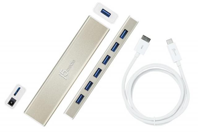 Хъб 7-портов J5 Create USB-C JCH377, USB 3.0, 1:7, Бял 