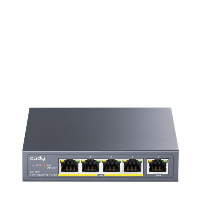 Суич Cudy GS1005P, 5 портов, 10/100/100, PoE+ Switch 60W, Uplink порт 