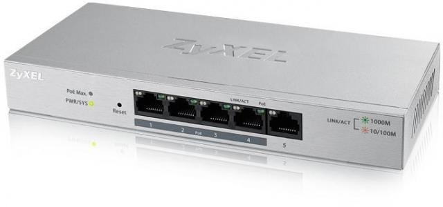 Суич 5-портов ZyXEL GS-1200-5HPV2, Web Managed, Gigabit, PoE 