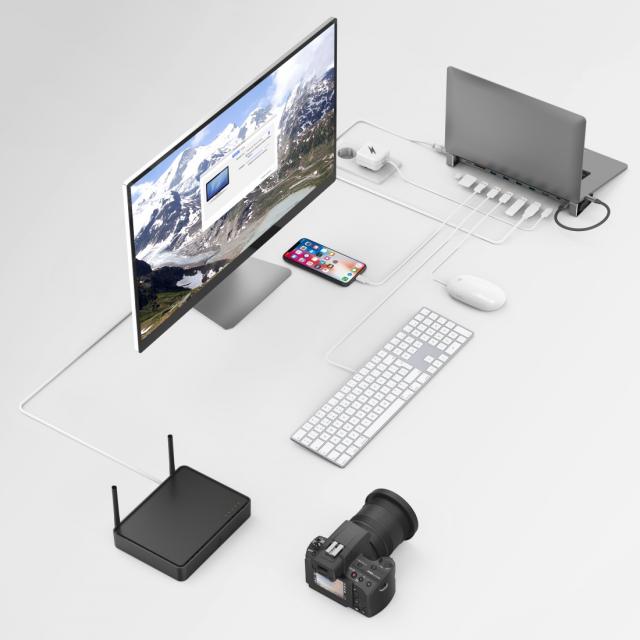 Докинг станция 9 в 1 HAMA, 4 x USB-A, USB-C, HDMI, LAN, SD, microSD, Сива 