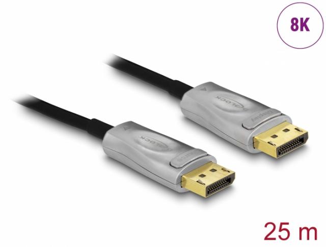 Оптичен кабел Delock, Активен, DisplayPort 1.4, 8K, 25 m 