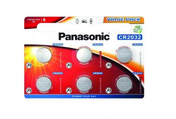 Бутонна батерия литиева PANASONIC CR2032, 3V, 6 бр. в блистер /цена за 6 бр./