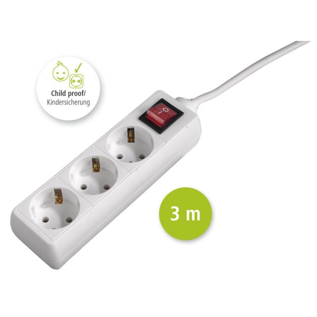 Distribution Panel, HAMA 30535,3 sockets, with switch, child-proof, 3 m, white 