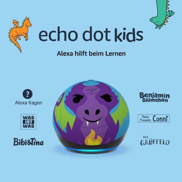 Преносима смарт тонколона Amazon Echo Dot Kids, Гласов асистент, Alexa, Дракон 