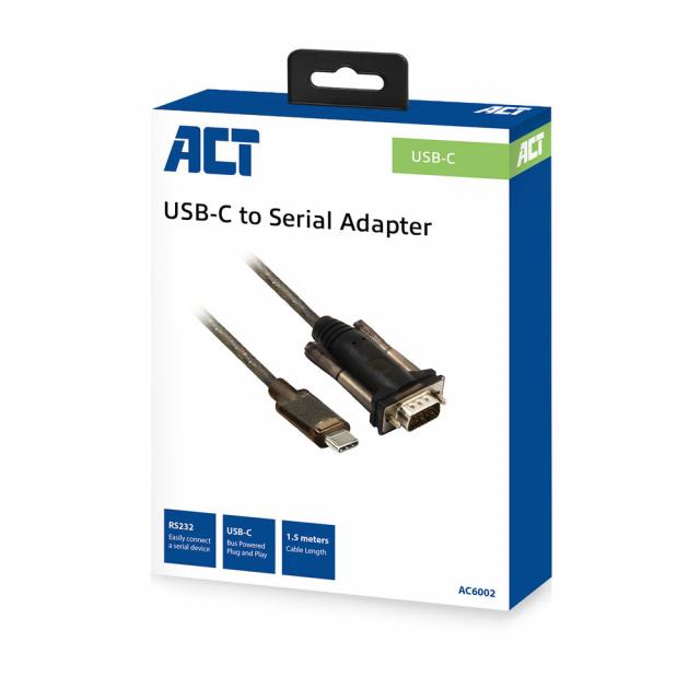 Конвертор ACT AC6002, USB-C мъжко - RS232 мъжко, 9 pin, 1.5 м, Черен 