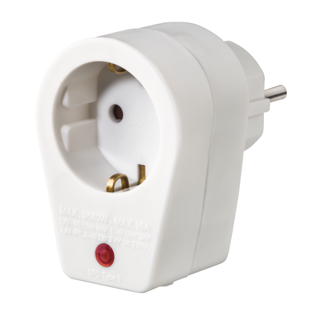 Hama Socket Adapter, Earthed Contact Socket, Overvoltage Protection, white 