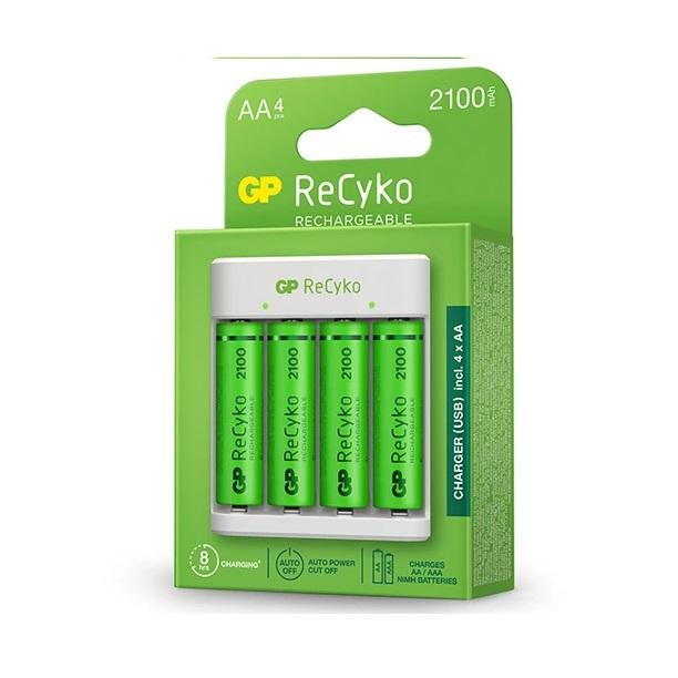 GP ReCyko 4-Slot E411 USB Charger (w/ 4's 2100mAh AA Batteries) 