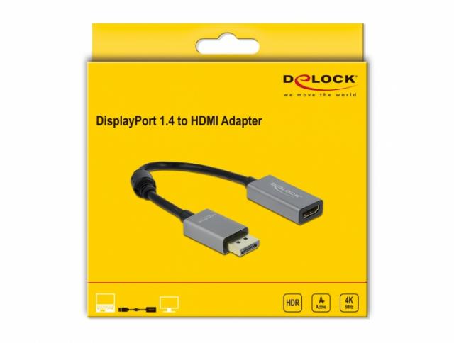 Адаптер Delock, DisplayPort 1.4 мъжко - HDMI женско, 4K 60 Hz (HDR) 