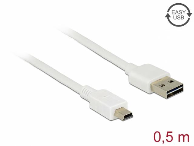 Delock Cable EASY-USB 2.0 Type-A male > USB 2.0 Type Mini-B male 0.5 m white 