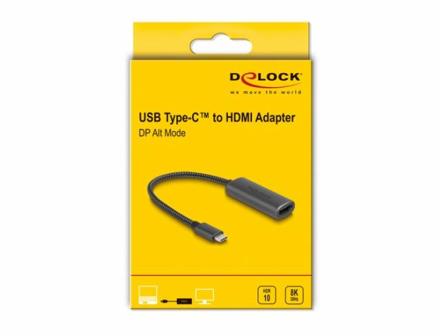 Адаптер DeLock 64229, USB-C - HDMI (DP Alt Mode), 8K, HDR 