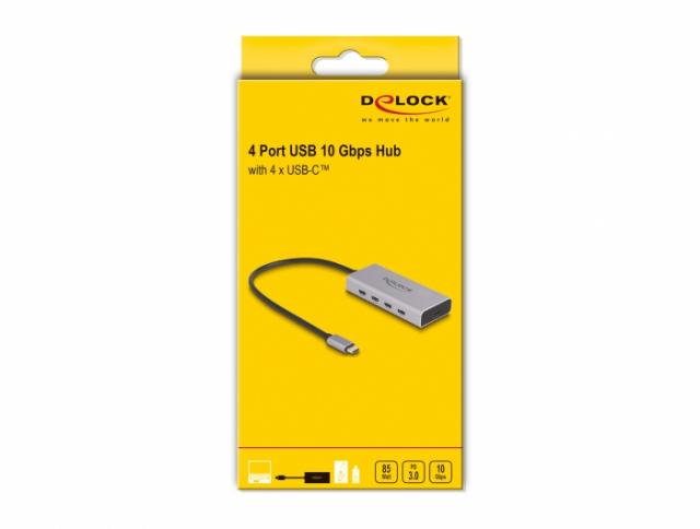 Delock USB 10 Gbps USB Type-C Docking Station, 4 x USB Type-C, USB Type-C PD 85 W 