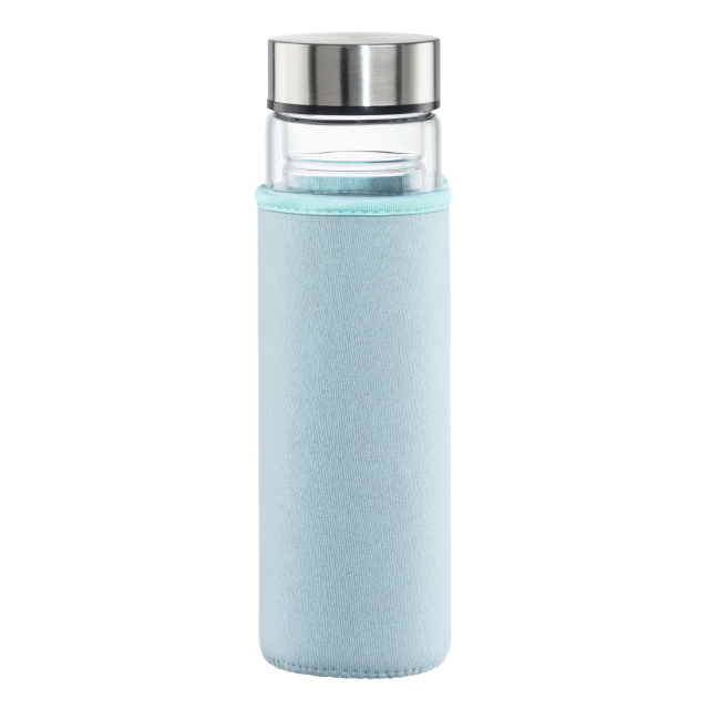 Xavax To Go Glass Bottle, 450ml, with Protective Sleeve, Insert, for Carbonated & Hot/Cold 