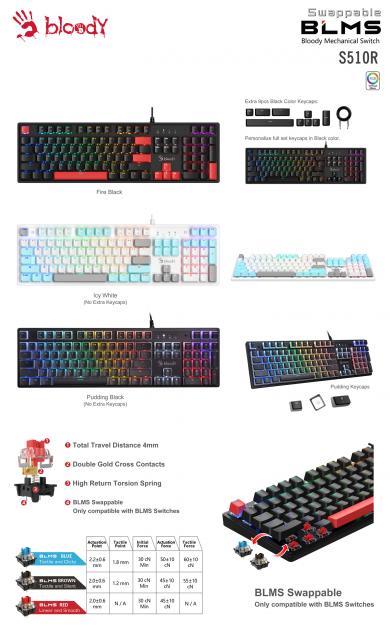 Gaming Keyboard A4tech Bloody S510R, Blue Switch 