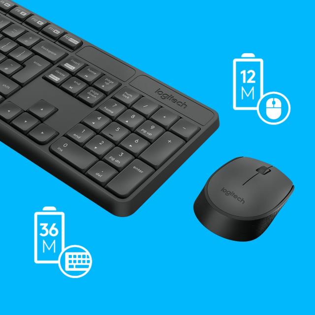 Kомплект безжични клавиатура с мишка Logitech MK235, Черен 