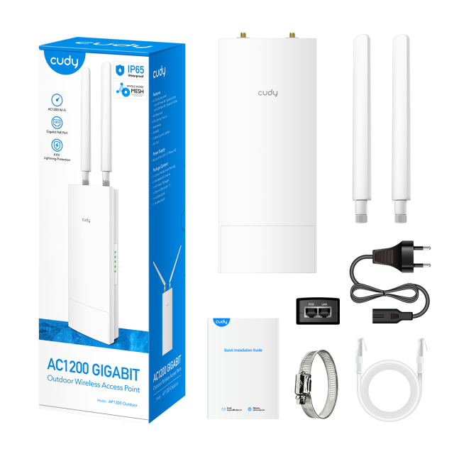 Access Point Cudy AP1300-Outdoor, AC1200, 2.4/5 GHz, 300 - 867 Mbps, 1×Gigabit WAN/LAN, PoE 